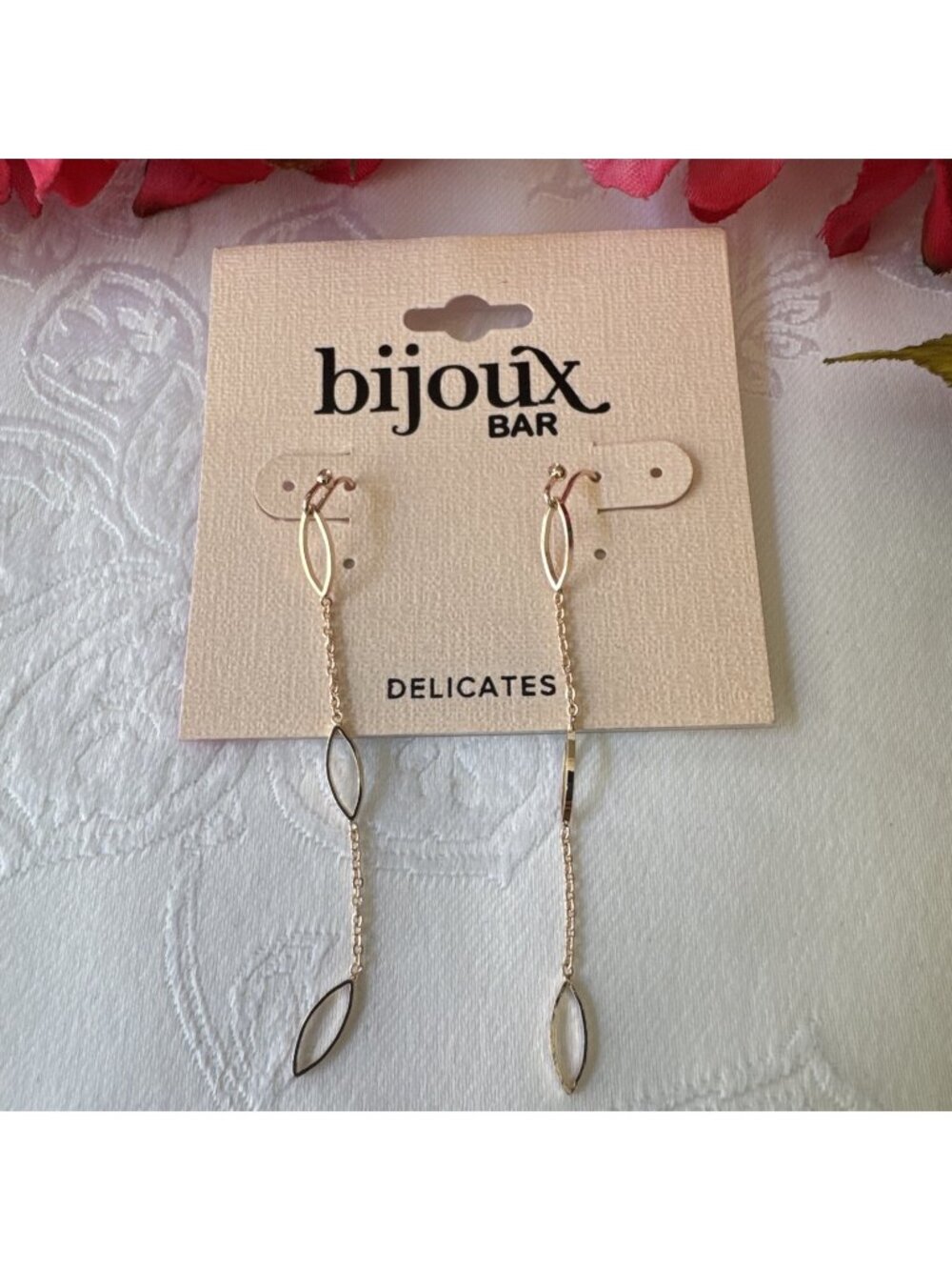 Bijoux Bar Delicates Goldtone Link Chain Earrings Dangle Thin Dainty 2 3/4" NEW